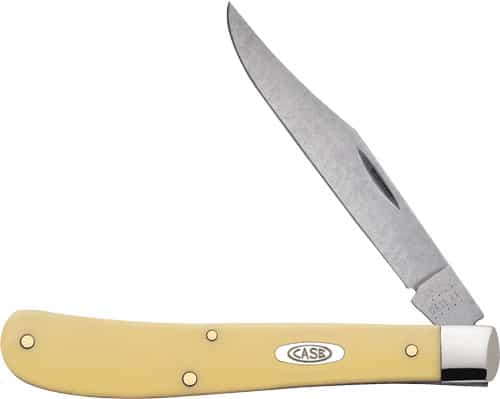Case Slimline Trapper yellow folding pocket knife with plain clip-point blade