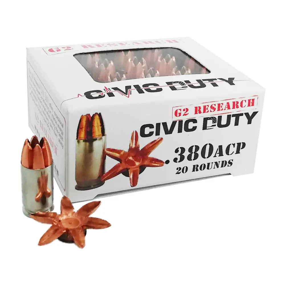 G2 Research Civic Duty .380 ACP 64 grain copper expansion ammunition