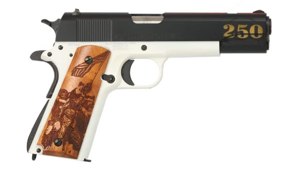 Auto-Ordnance 1911A1 Marines 250th .45 ACP pistol with engraved hardwood grips