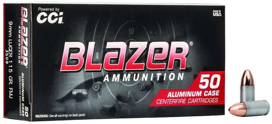 CCI Blazer Aluminum 9mm Luger 115 grain FMJ ammunition, 50 rounds