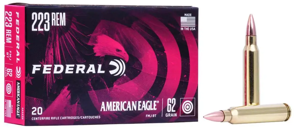 Federal American Eagle 62 grain FMJBT rifle ammunition 20-round box