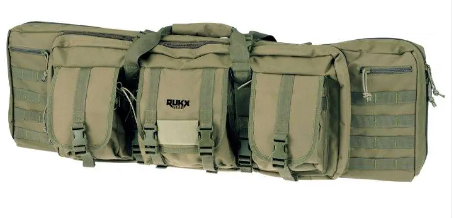 RUKX Gear 36-inch green double gun case with backpack straps