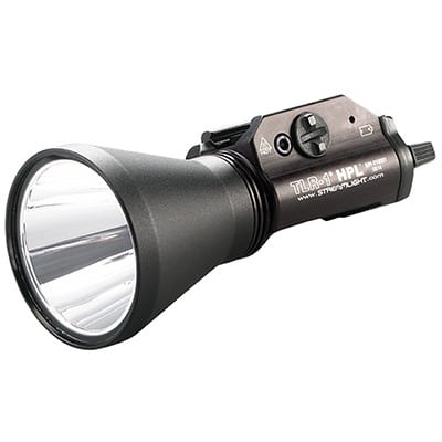 Streamlight TLR-1 HPL black gun light mounted to a 1913 Picatinny rail