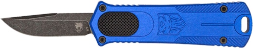 Cobratec California 952 Gen 2 blue OTF knife with 1.75-inch D2 drop-point blade