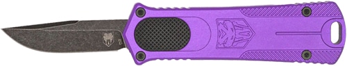 Cobratec Cali 952 Gen 2 purple OTF automatic knife with 1.75-inch D2 drop-point blade