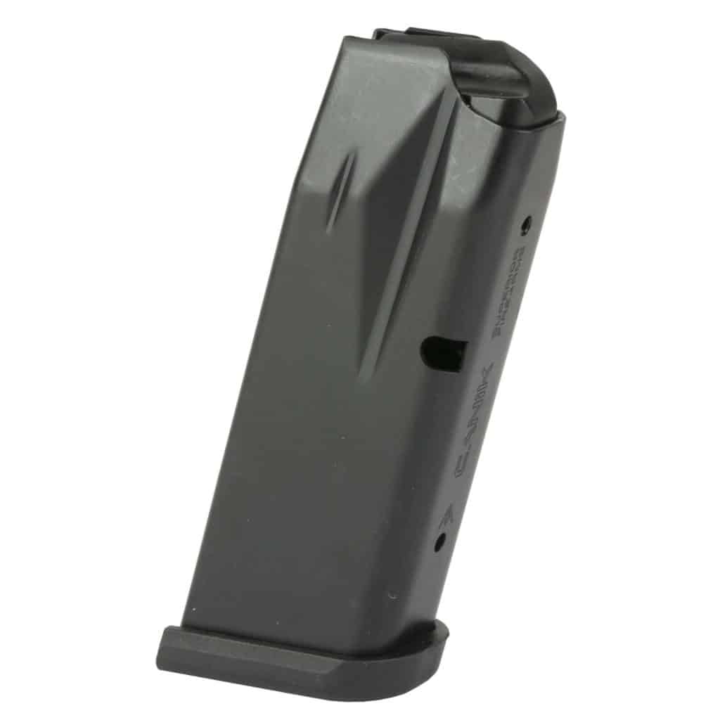 Black Canik METE MC9 12-round 9mm magazine with finger rest baseplate