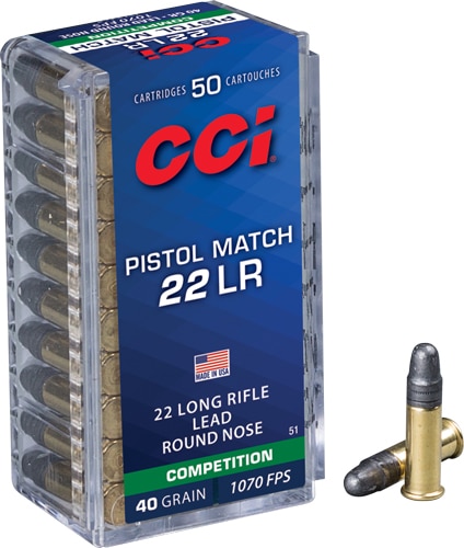 CCI 0051 Pistol Match .22 LR 40 grain lead round nose ammunition