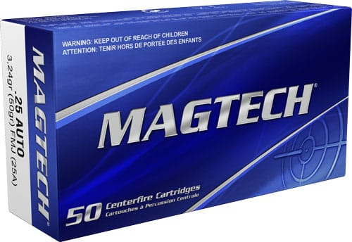Magtech .25 ACP 50 grain FMJ handgun ammunition, 50-round box