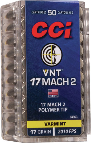CCI VNT .17 Mach 2 17 grain polymer-tip rimfire ammunition, 50-round box