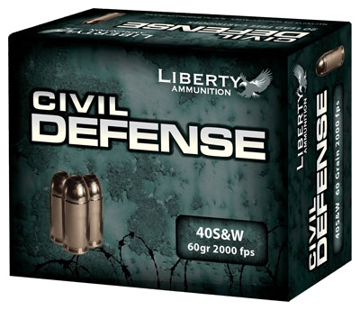 Liberty Civil Defense .40 S&W 60 grain hollow point ammunition, 20 rounds