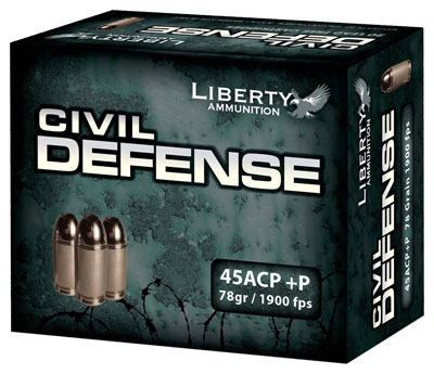 Liberty Civil Defense .45 ACP +P 78 grain 20-round ammunition box