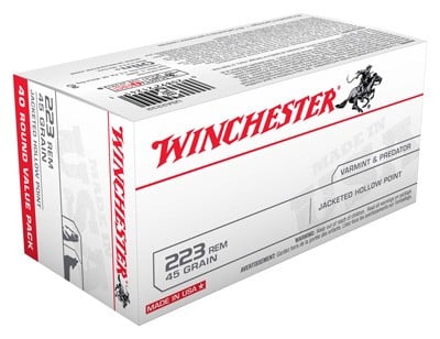 Winchester USA rifle ammunition 45 grain JHP 40-round box