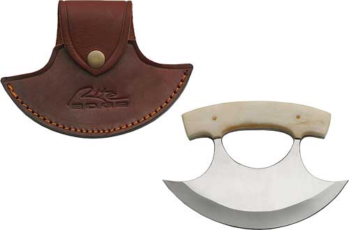 SZCO Rite Edge 6-inch bone handle Ulu knife with leather sheath