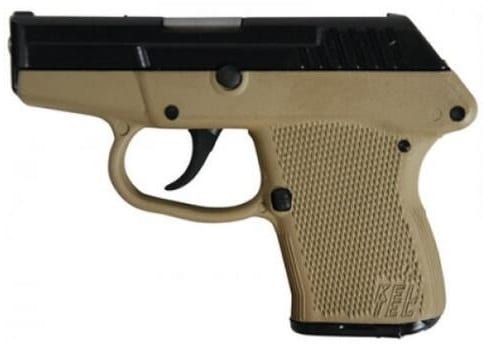 Kel-Tec P-32 .32 ACP pistol with 2.7-inch barrel, tan frame, and blued slide