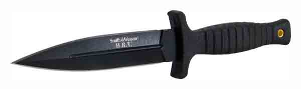 Smith & Wesson H.R.T. black full tang fixed blade knife with leather sheath