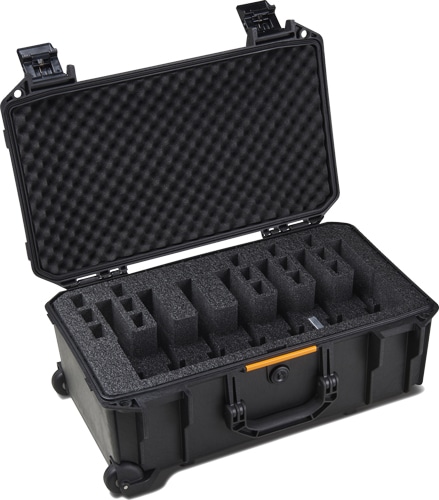 Black Pelican Vault handgun case with foam interior and storage for seven pistols