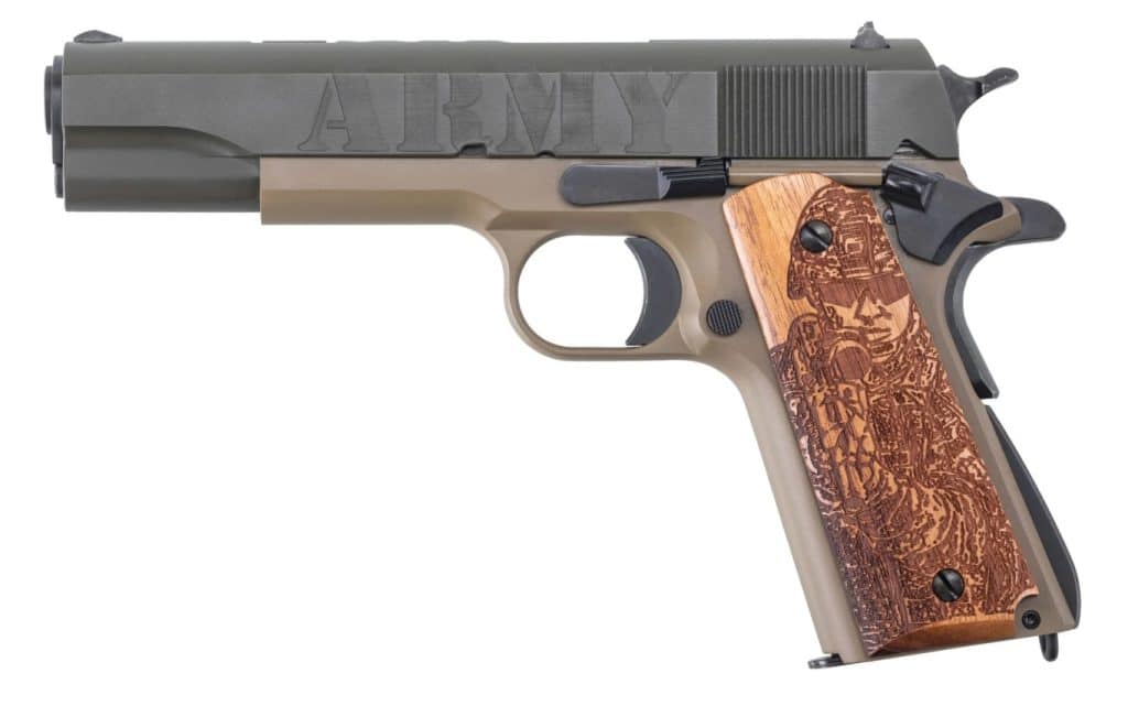 Auto-Ordnance 1911 Army 250th Anniversary .45 ACP pistol with engraved hardwood grips