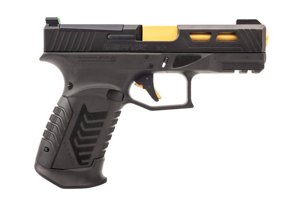 Derya DY9 9mm black and gold optic-ready semi-auto pistol