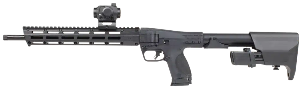 Smith & Wesson M&P FPC 9mm folding rifle with 16.25-inch barrel and red dot optic