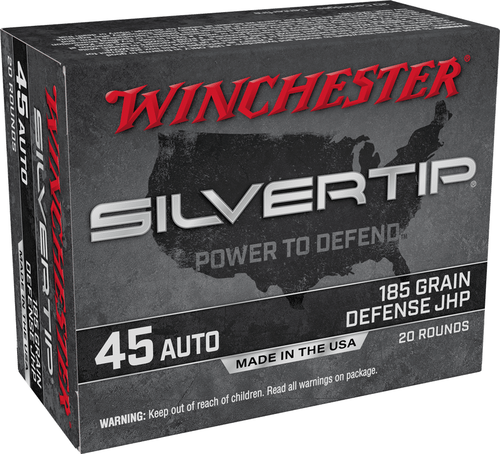 Winchester Silvertip .45 ACP 185 grain JHP handgun ammunition, 20 rounds