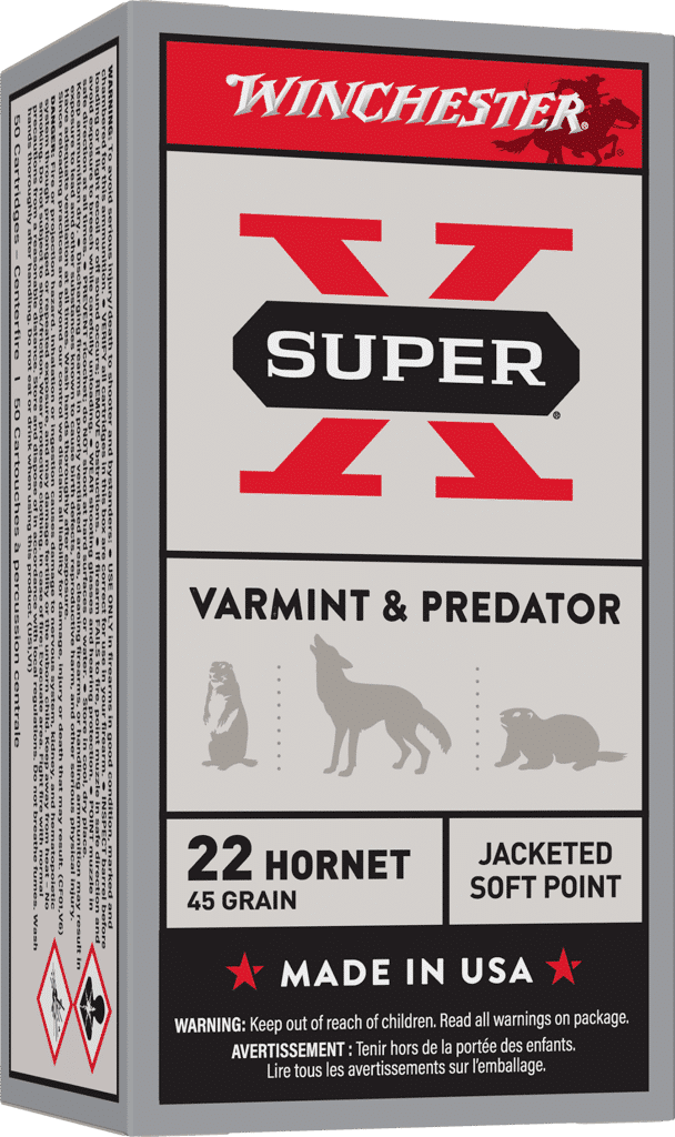Winchester Super-X .22 Hornet centerfire rifle ammunition, 50-round box