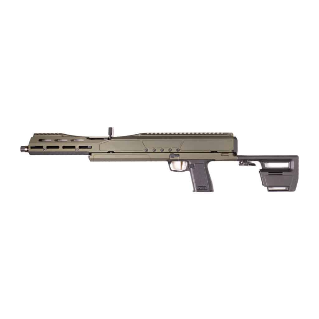 Trailblazer Firearms Pivot 9mm rifle with olive drab finish and folding stock
