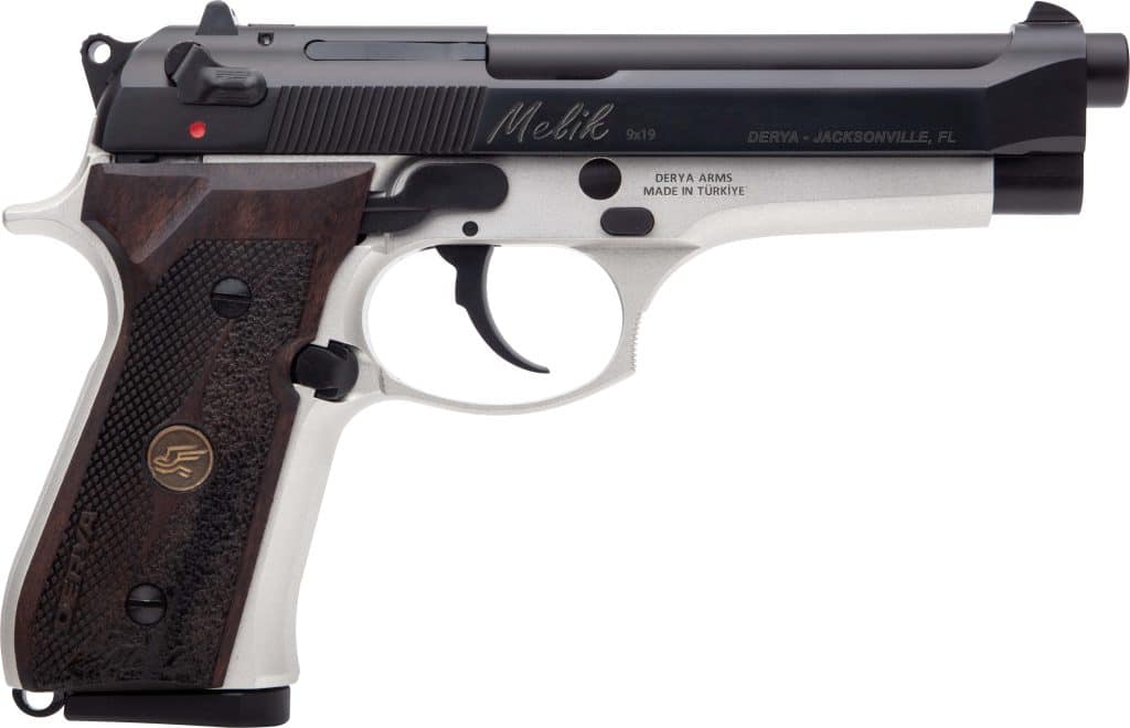 Derya 9mm two-tone semi-automatic pistol with 4.9-inch barrel