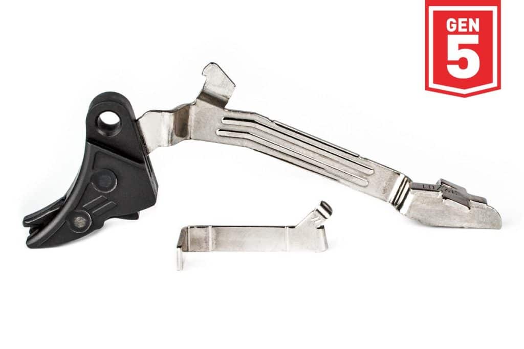 ZEV PRO curved-face Glock Gen5 trigger upgrade bar kit in black-on-black finish