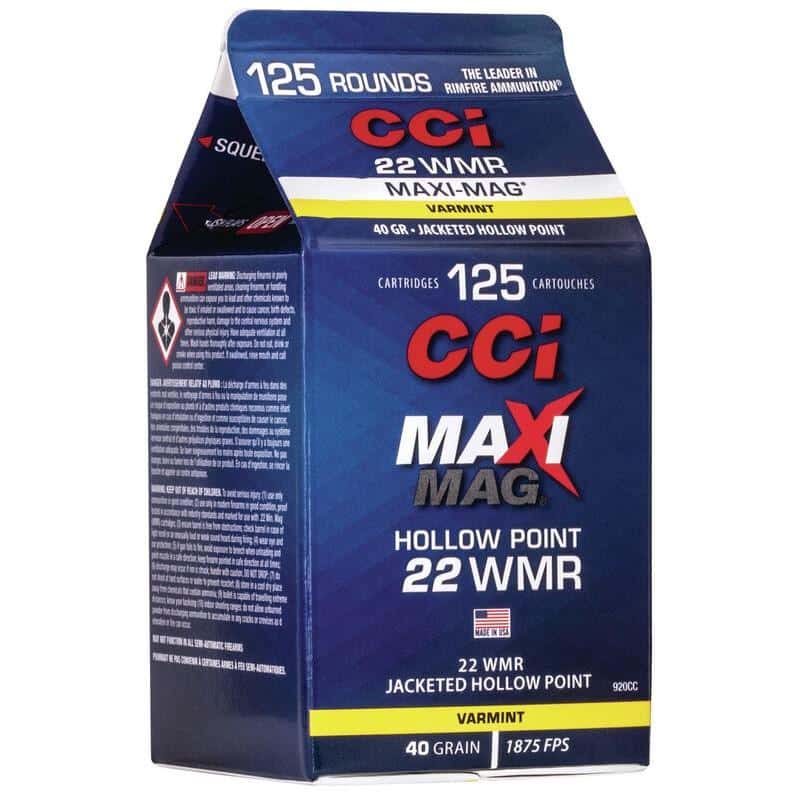 CCI 920CC Maxi-Mag .22 WMR 40gr jacketed hollow-point rimfire ammunition