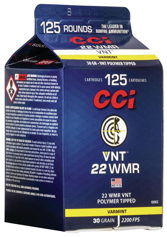 CCI .22 WMR 30 grain Varmint Tipped rimfire ammunition 125 rounds