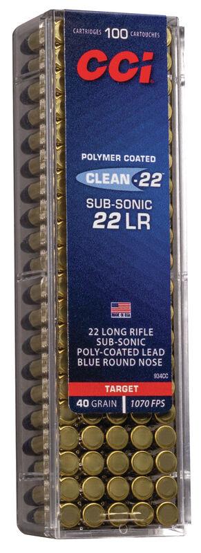CCI Clean-22 Sub-Sonic .22 LR 40 grain lead round nose ammunition, 100 rounds
