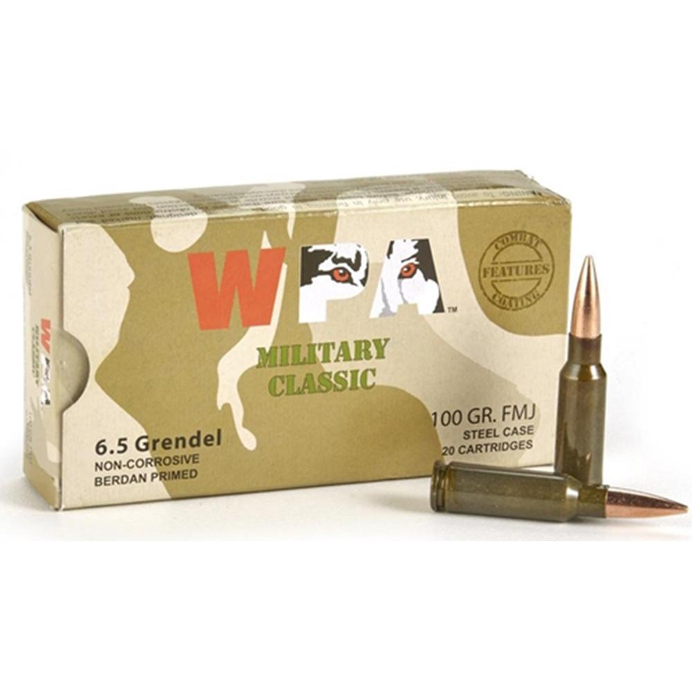Wolf Military Classic 6.5 Grendel 100 grain FMJ steel case ammunition