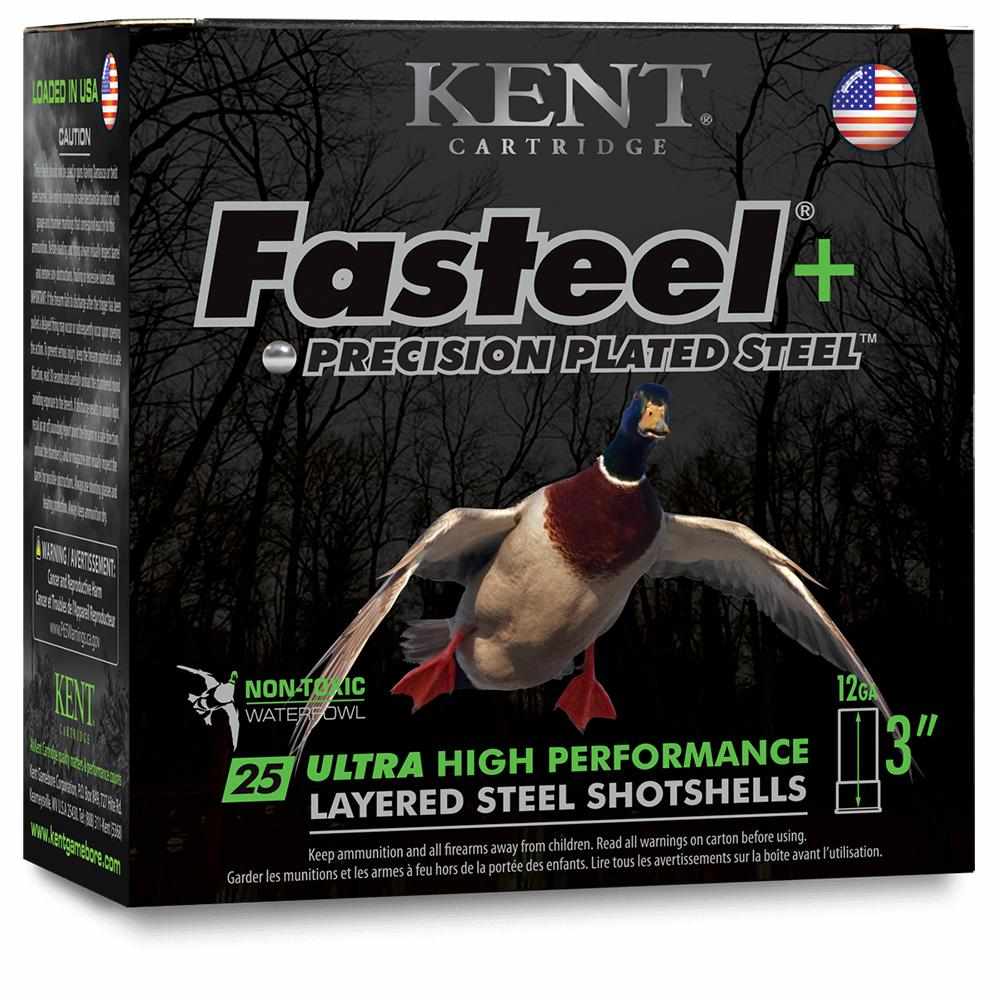 Kent Fasteel+ 12 Gauge 3-inch BB and #2 steel shotshells, 25 rounds