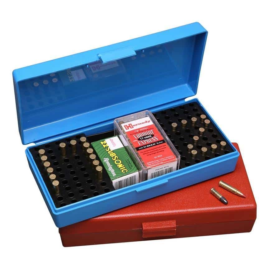 MTM SB-200 blue polypropylene rimfire ammo box