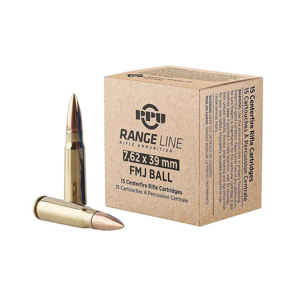 7.62x39mm 123 grain FMJ rifle ammunition, 15-round box
