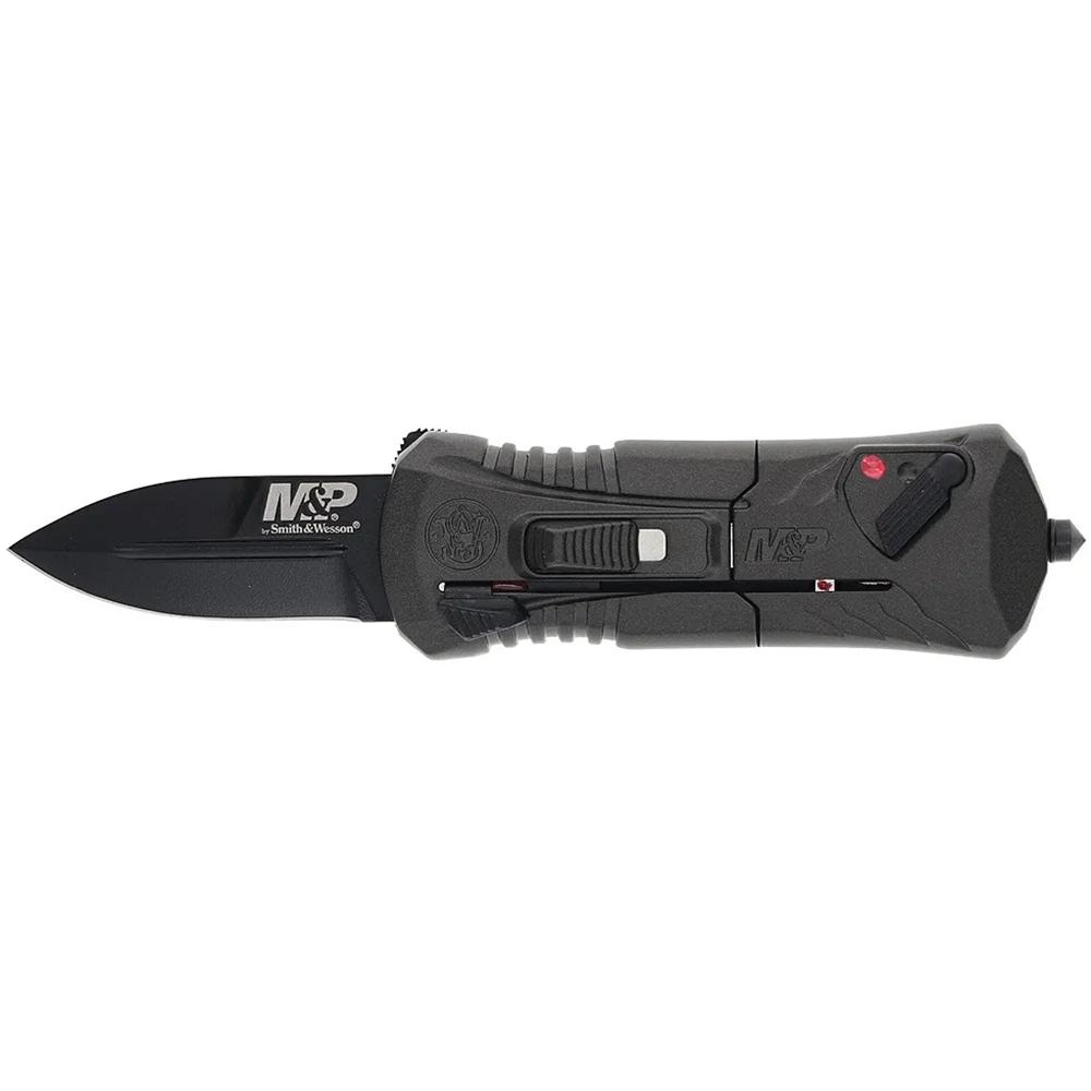 Compact grey OTF folding knife with 1-9/10-inch spear point blade