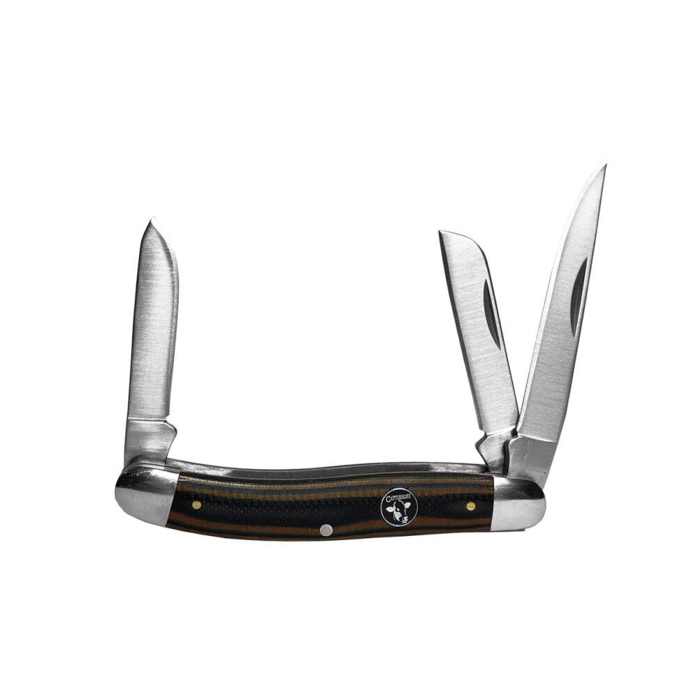 ABKT Cattleman Stockman Cowhand Series Knife with three blades and brown handle