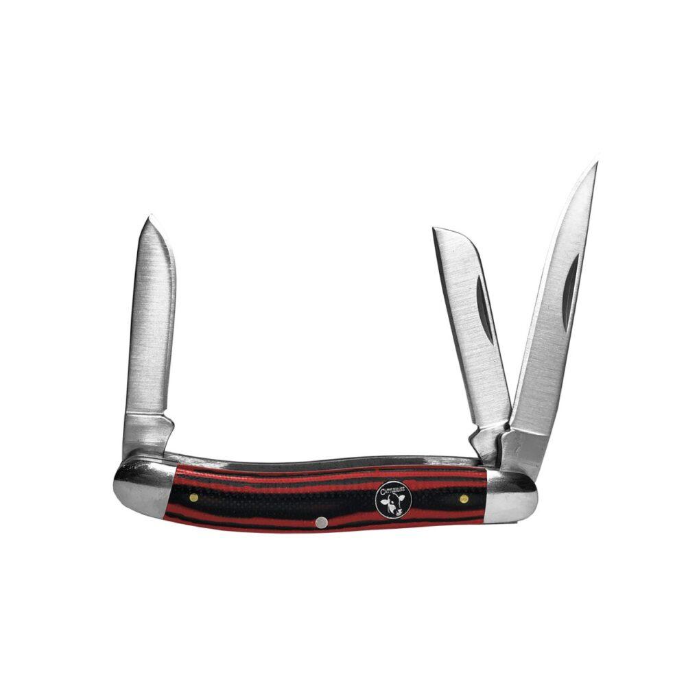 ABKT Cattleman Stockman Cowhand Series three-blade knife with red G10 handle