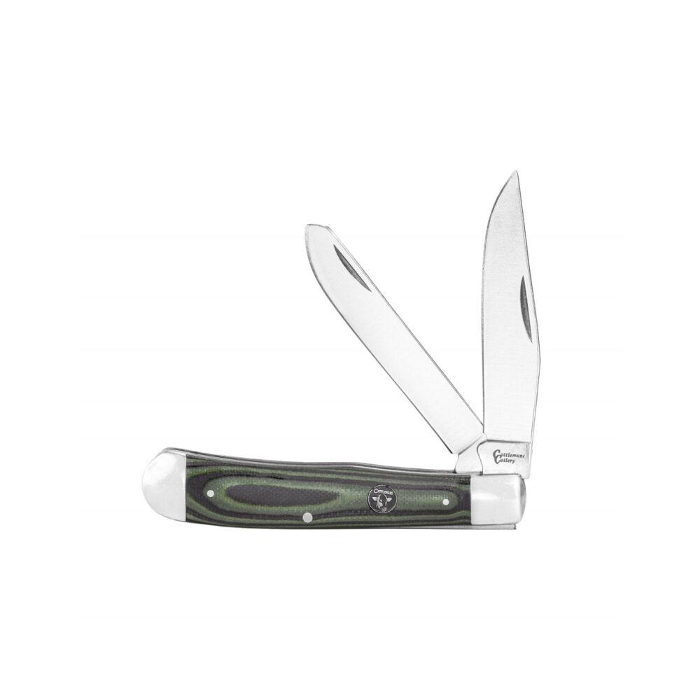 ABKT Cattleman Trapper Cowhand Knife with two blades and green handle