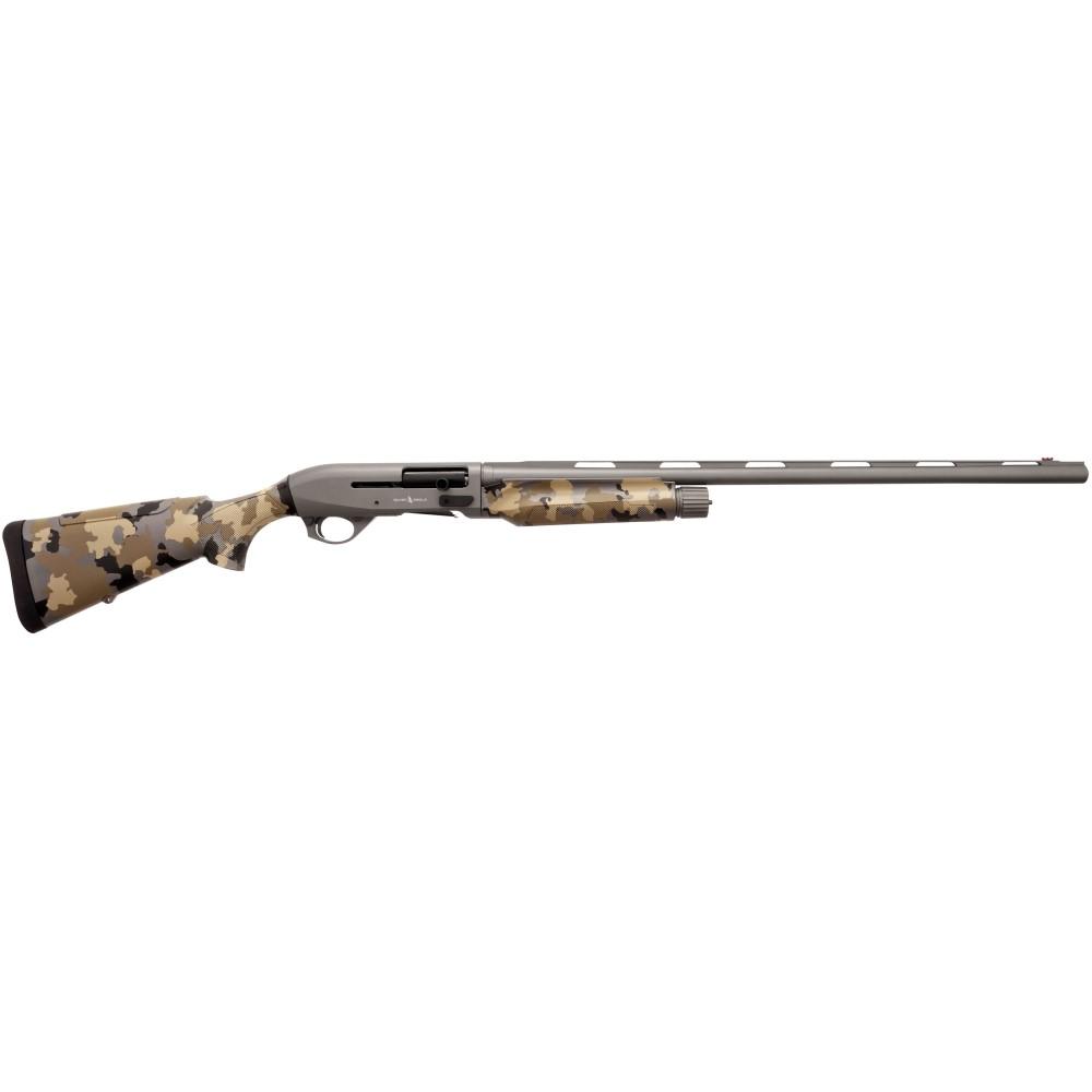 12-gauge semi-automatic shotgun with 28-inch barrel, Gray Cerakote finish, and Old School Camo stock