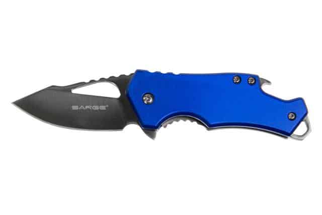 Sarge Knives Blue Fuse blue pocket knife with bottle opener