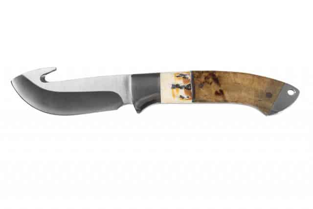 Sarge Knives Terrain 3.5-inch gut hook fixed-blade knife with wood and stag handle