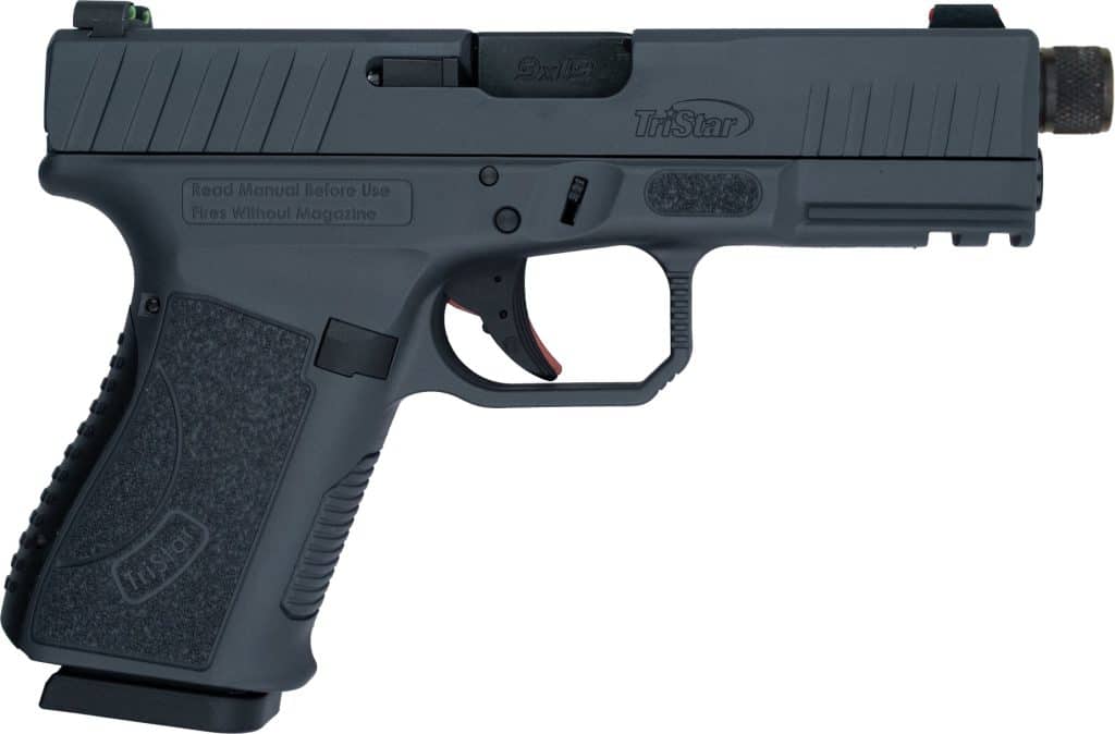 TriStar APOC Pro 9mm semi-auto handgun in Sniper Gray with threaded barrel