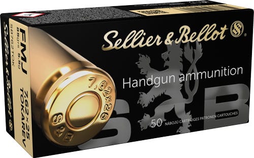 Sellier & Bellot 7.62x25mm Tokarev 85-grain FMJ ammunition, 50-round box