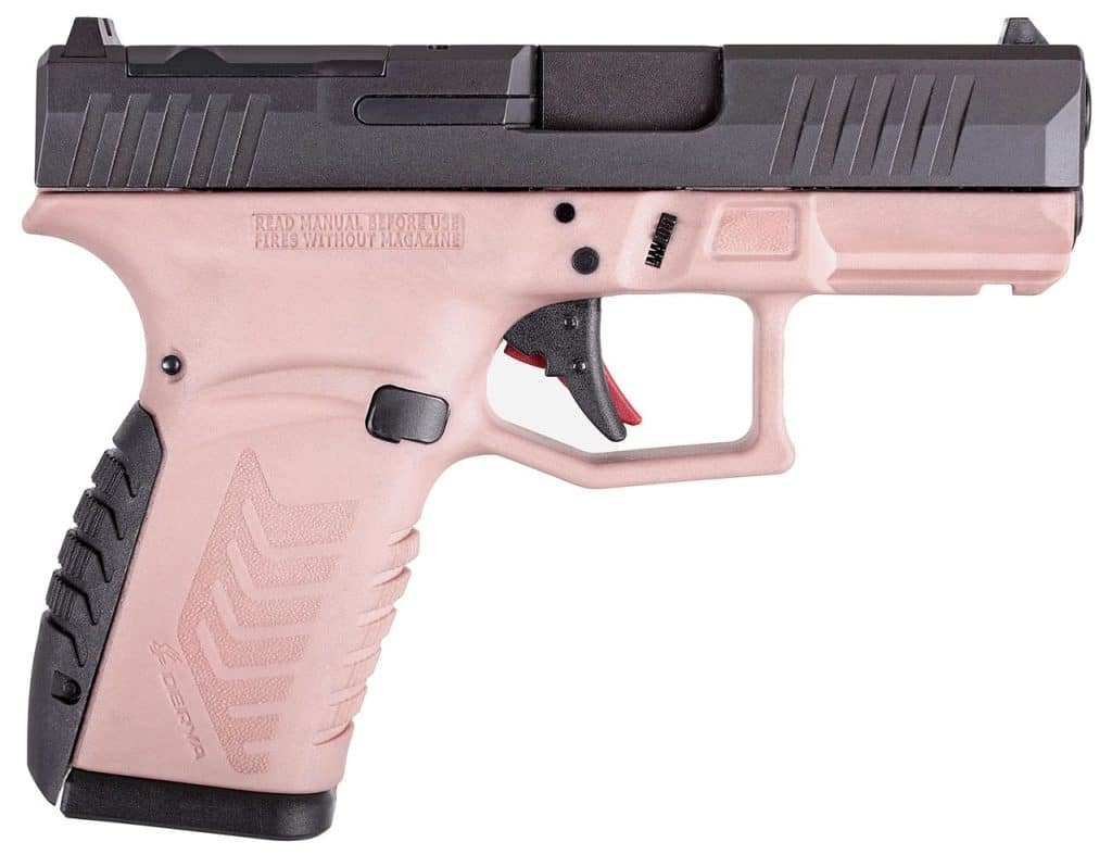 Derya DY9Z 9mm pistol with 3.5-inch barrel and pink/black finish