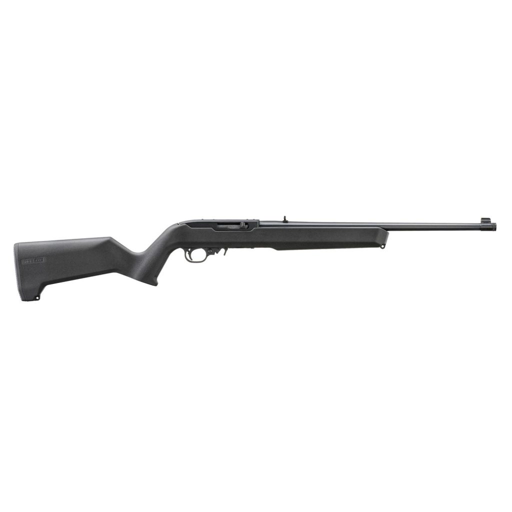Ruger 10/22 .22 LR rifle with threaded barrel and black Magpul MOE X-22 stock