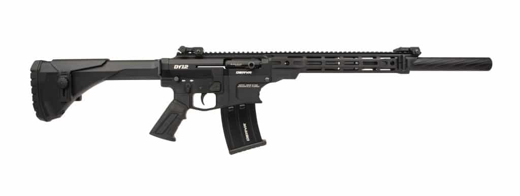 Derya DY12 12-gauge semi-automatic shotgun with 20-inch barrel and black finish