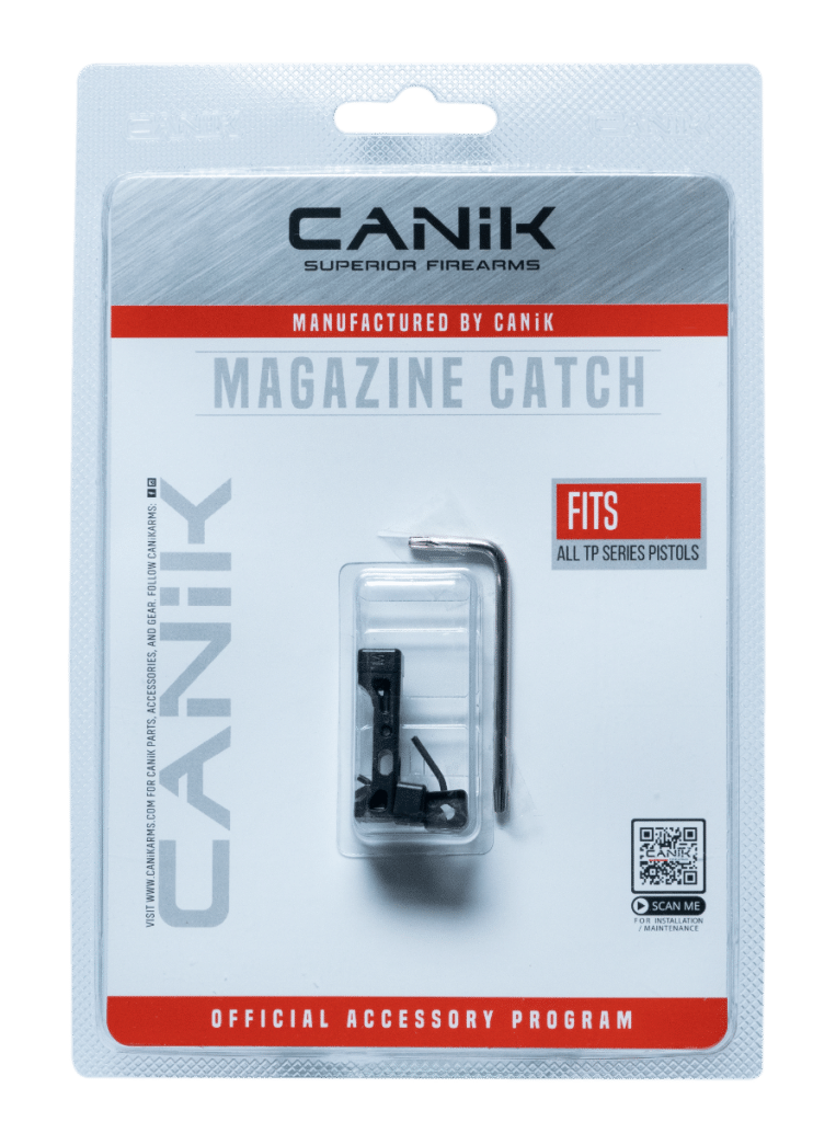 Canik extended magazine catch assembly with black Tenifer finish