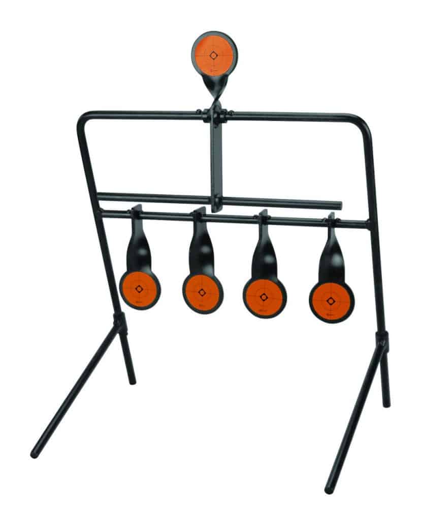 Caldwell 2.5-inch rimfire resetting steel target in black and orange