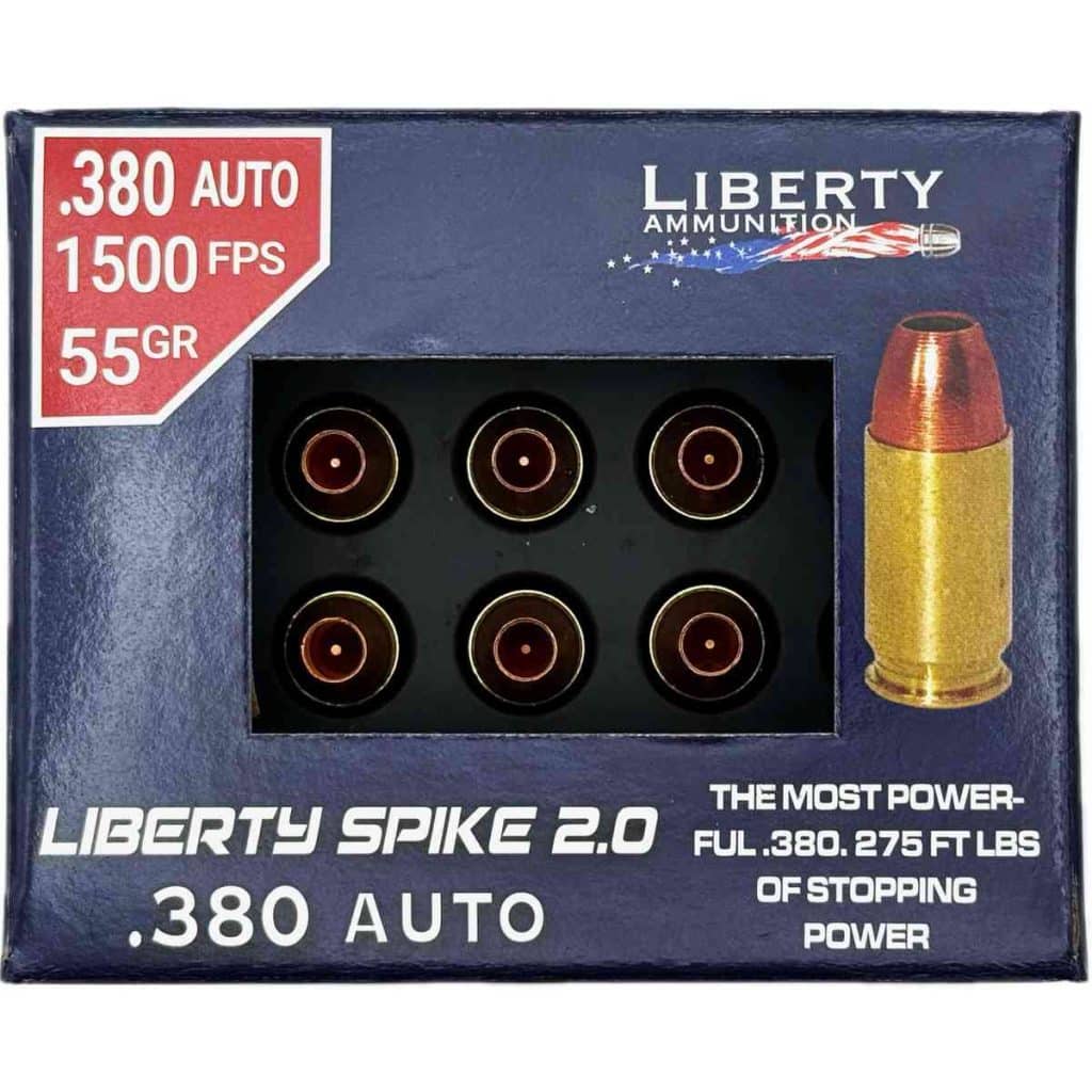 Liberty Spike 2.0 .380 Auto 55-grain copper hollow-point ammunition, 20 cartridges